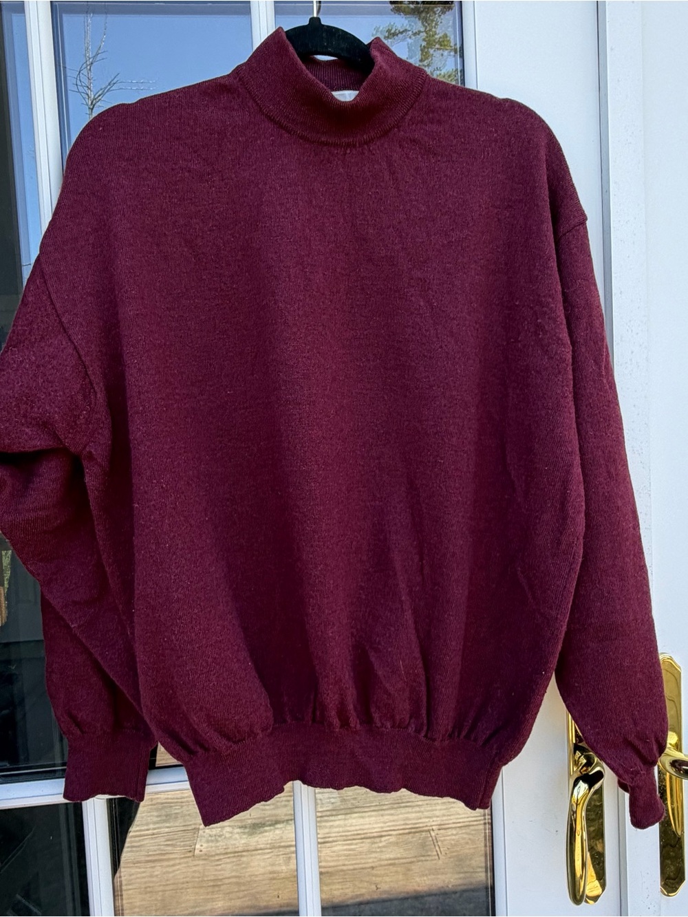 Alfani Women's Burgundy Mock Neck Sweater Vintage 100% Merino Wool